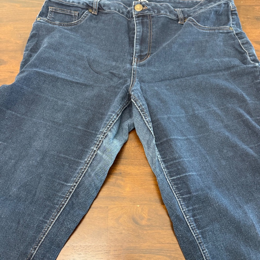 d.jeans Womens 20W Dark Wash Embroidered Skinny Jeans Blue Stretch Denim Pants - Picture 3 of 10